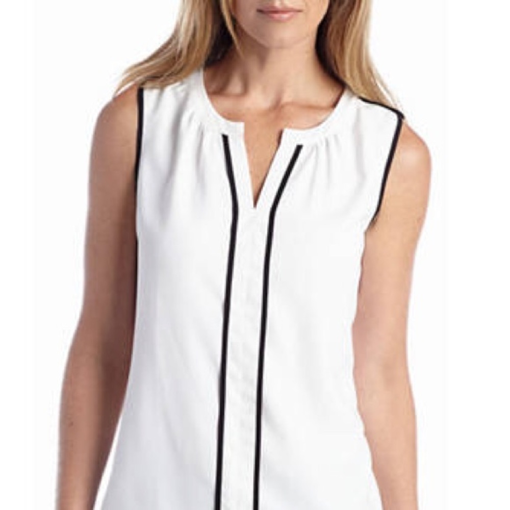 Calvin Klein black and white sleeveless blouse